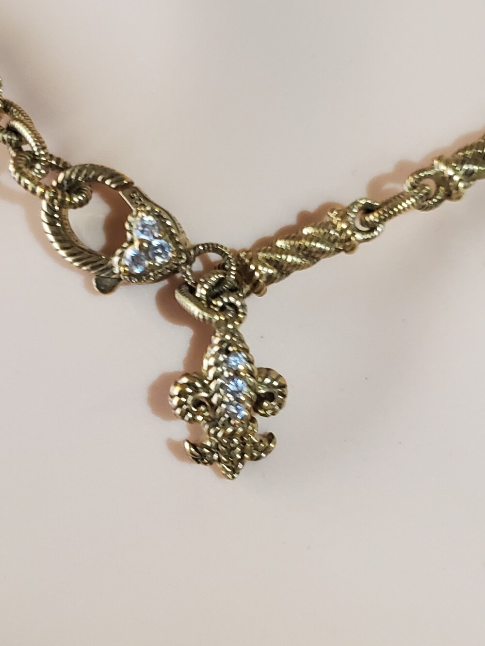 Judith Ripka 14k Gold Clad Oval Link Fleur-de-Lis Charm Necklace. Diamonique - Picture 8 of 12